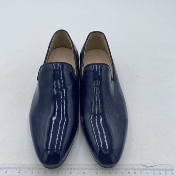 FSJ Men's Shiny Patent Leather Slip-On Loafers Closed Toe Side V-Cut Flats Comfo - Picture 3 of 8